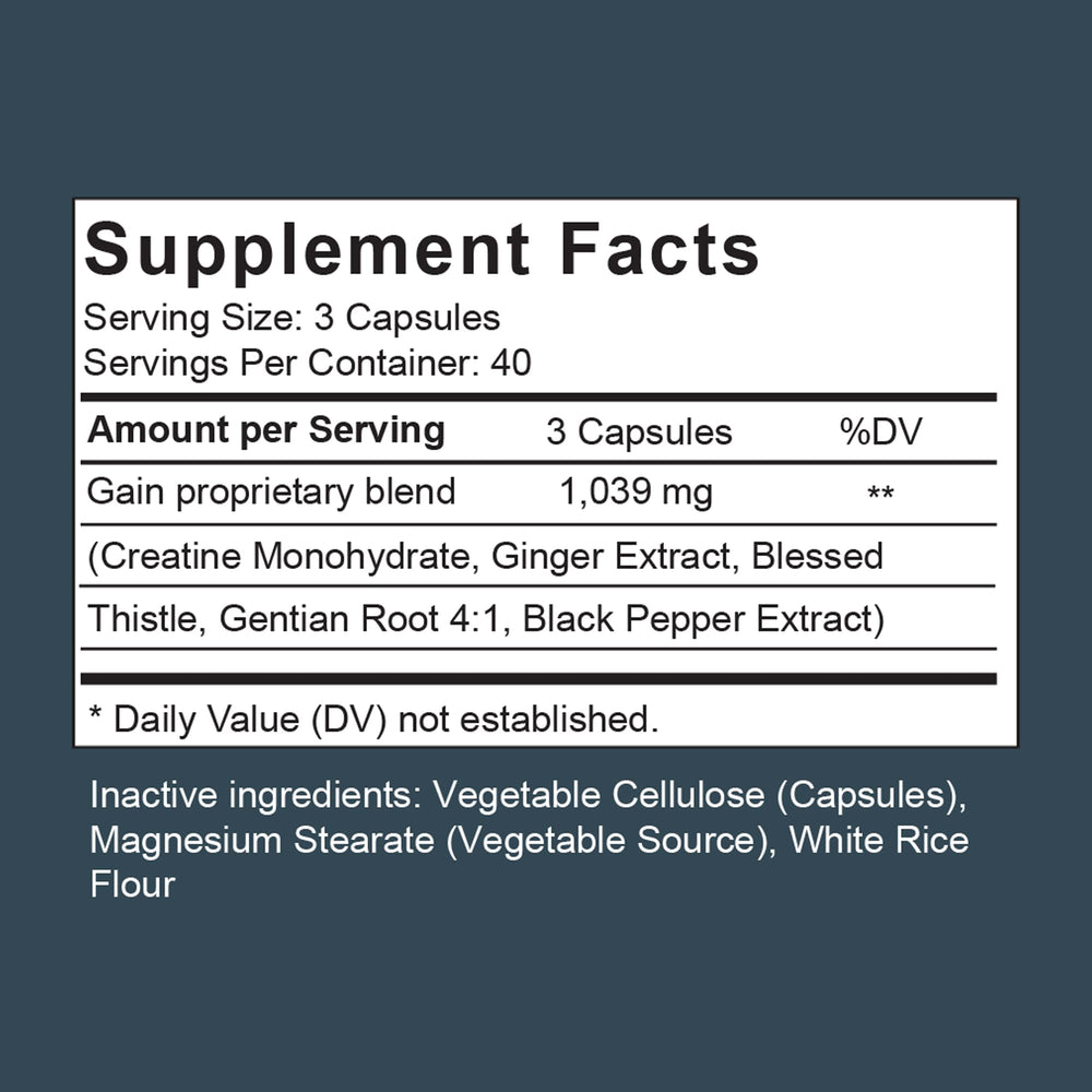 Scale Nutrition Gain creatine ingredient closeup emphasizing muscle-friendly supplement