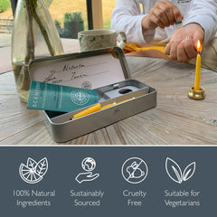 Scentered balm on wrists for quick mood reset during meditation