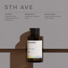 Amber glass bottle of Scentify 5th Ave oil signaling long-lasting fragrance.