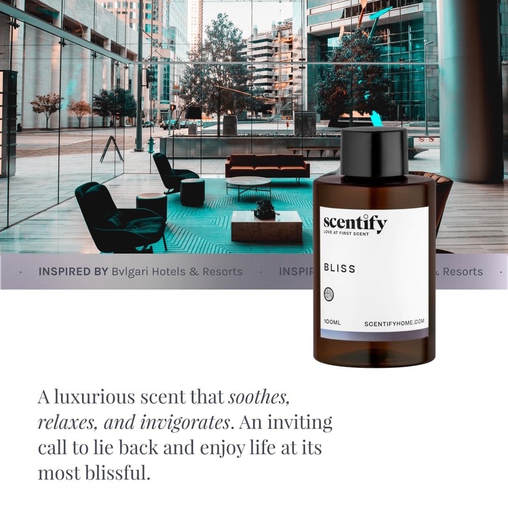 Scentify Bliss amber bottle packaging conveys premium, gift-ready design.