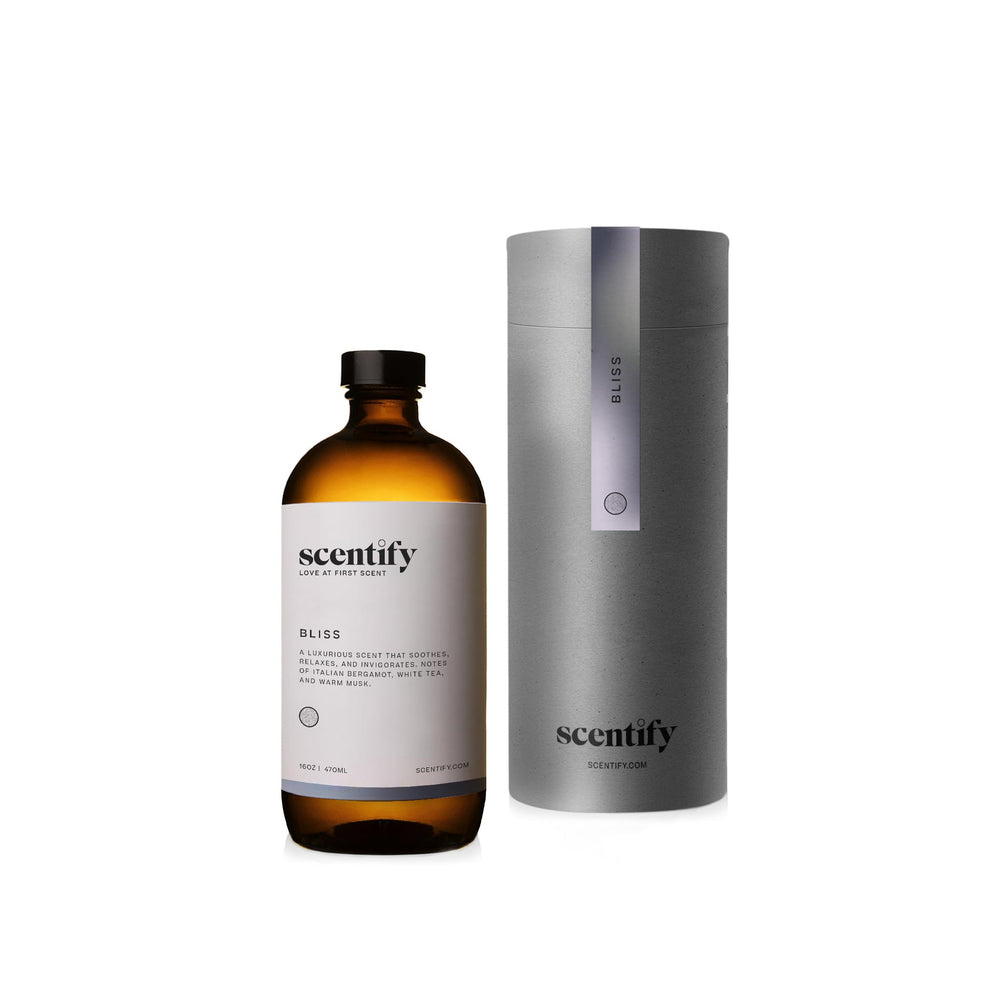 Scentify Bliss aroma oil refill bottle with eucalyptus and bergamot for relaxing spaces.