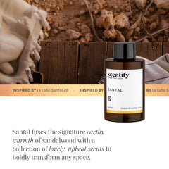 Scentify Santal aroma oil packaging in amber bottle, gift-ready and premium