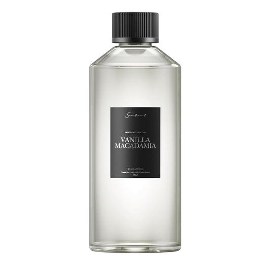 Scentiment Vanilla Macadamia fragrance bottle 500ml promotes warm, inviting ambience in living spaces.