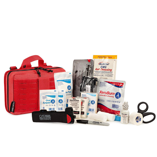 Scherber Vehicle IFAK Kit shown closed with stocked emergency supplies for on-the-go readiness.