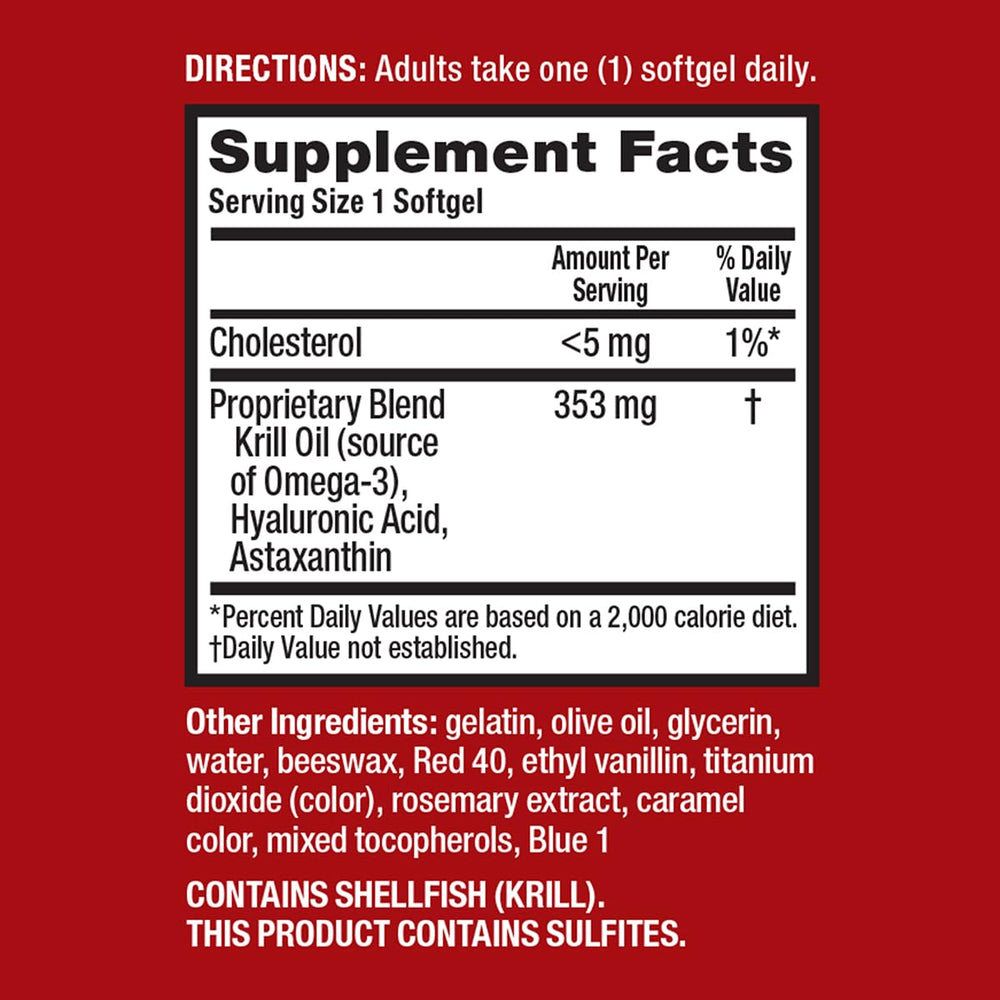 Schiff MegaRed Joint Care hyaluronic acid note on label for joint comfort