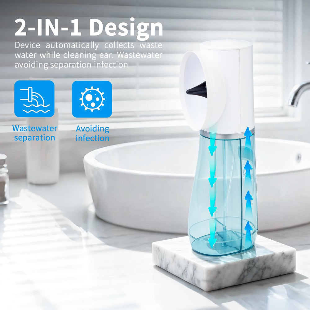 Scian ear-cleaner-dual-tanks shot shows hygienic clean and dirty water separation.