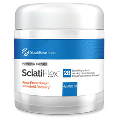 SciatiFlex jar close-up showing rich cream texture for targeted relief.