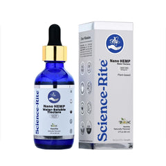 Science-Rite nano hemp bottle ready for fast, convenient dosing.