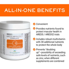 ScienceBased Health MacularProtect bottle label highlights AREDS 2 and lutein.