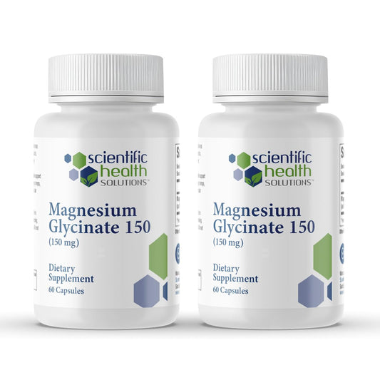 Scientific Health Solutions magnesium glycinate 150mg bottle illustrating easy daily heart and muscle wellness support