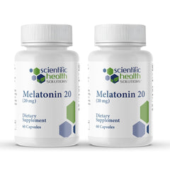 Scientific Health Solutions Melatonin 20mg bottle two-pack, ready for a consistent bedtime routine.