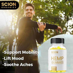 Scion Organics hemp gummies morning-use scene suggesting routine integration.