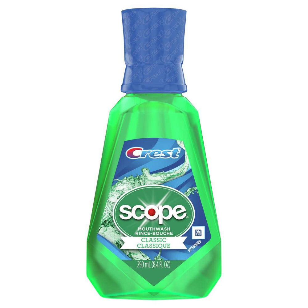 Scope Original Mint mouthwash bottle delivering fresh breath and confidence.