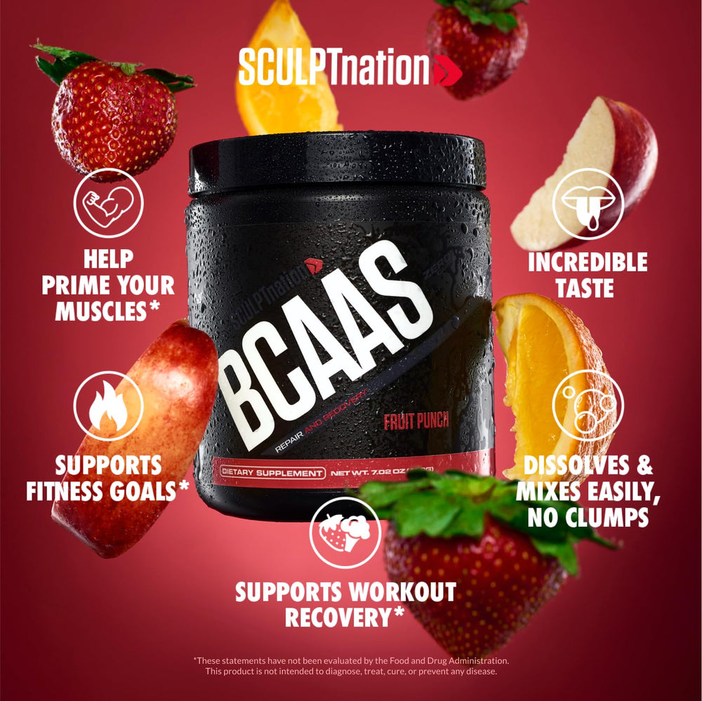 Sculpt Nation BCAA powder being mixed with water for during-workout use.