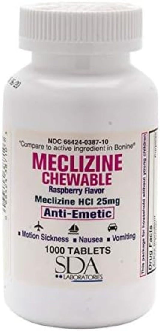 SDA Laboratories meclizine raspberry chewable tablet for motion comfort on travel