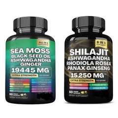 Sea Moss and Shilajit Bundle 16-in-1 bottle label close-up for nutrient support