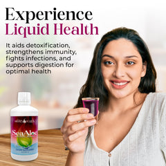 SeaAloe Nature's Liquids bottle pour into glass for a refreshing daily ritual