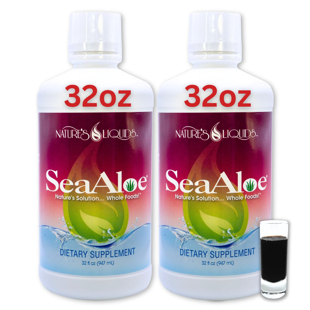 SeaAloe Nature's Liquids Aloe Vera Juice bottle with proprietary blend for daily wellness.