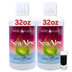 SeaAloe Nature's Liquids Aloe Vera Juice bottle with proprietary blend for daily wellness.