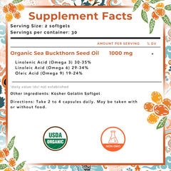 SEABUCKWONDERS label close-up shows hexane-free organic certification
