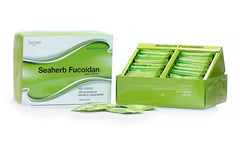 SeaHerb Fucoidan bottle with label shows pure marine extract for daily wellness.