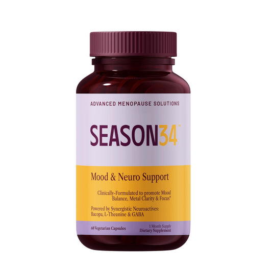 SEASON34 menopause mood memory bottle shows daily brain support and focus.