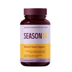 SEASON34 menopause mood memory bottle shows daily brain support and focus.