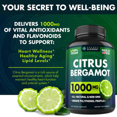 Secret Element bergamot capsules convey polyphenol-rich, antioxidant-supporting profile.