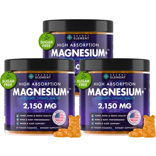 Secret Element magnesium gummies orange bottle-front displays high-potency formula for daily magnesium