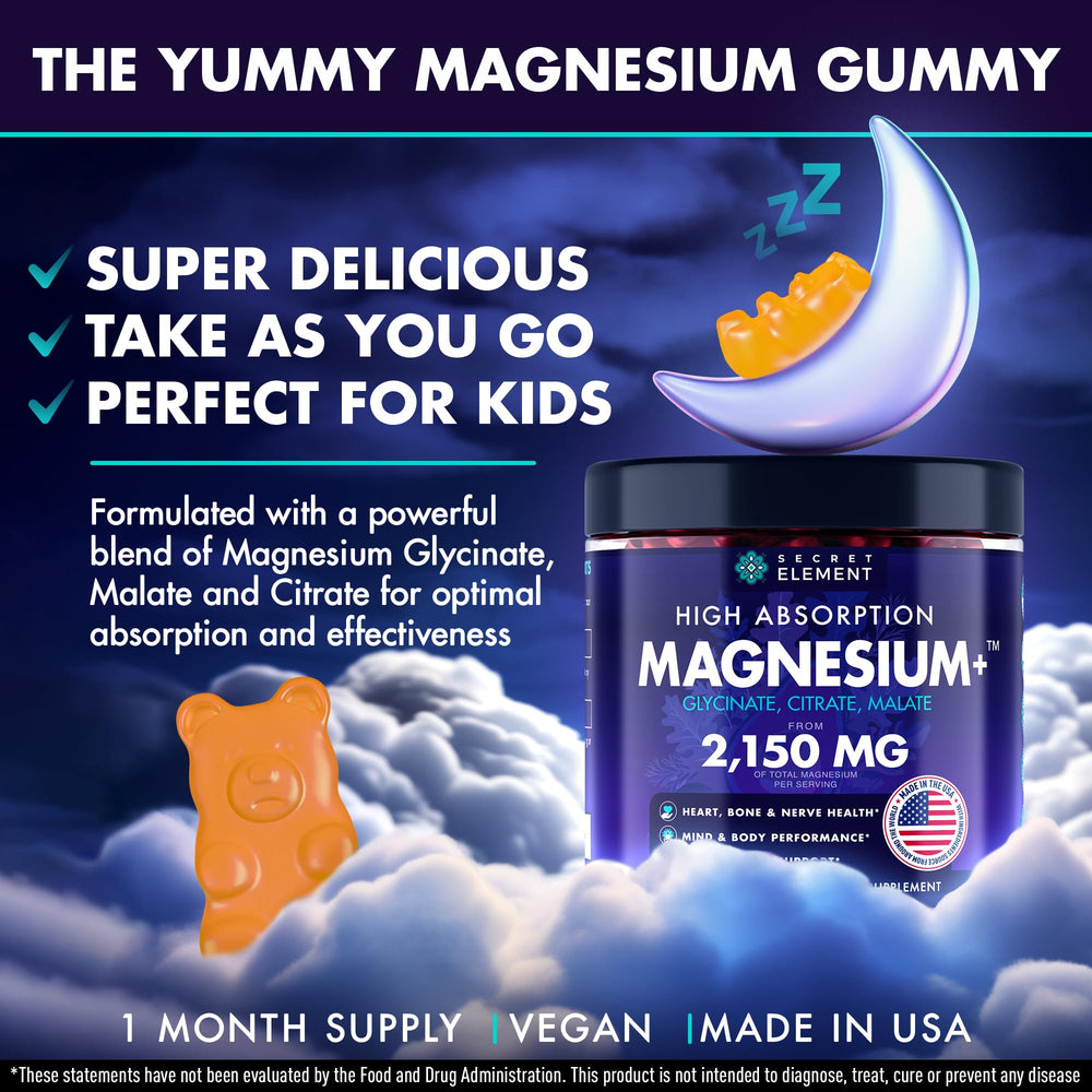 Secret Element orange gummies pack showing vegan, sugar-free option.