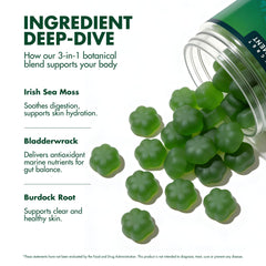 Secret Element Sea Moss Gummies apple flavor closeup highlights tasty, sugar-free option.