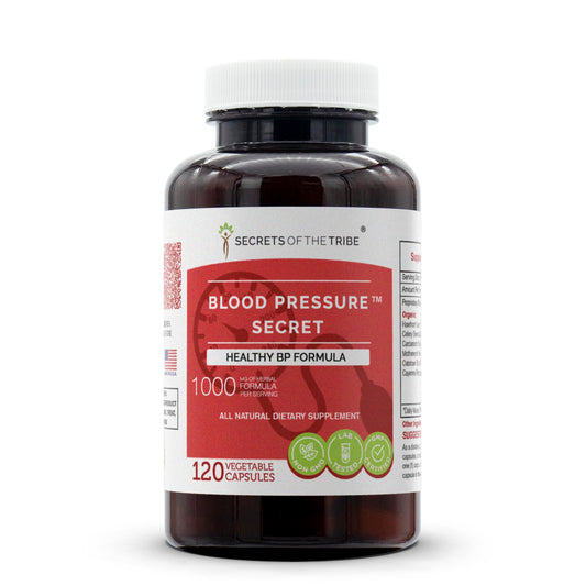 Secrets of the Tribe Blood Pressure Secret packaging showing label transparency and batch info.