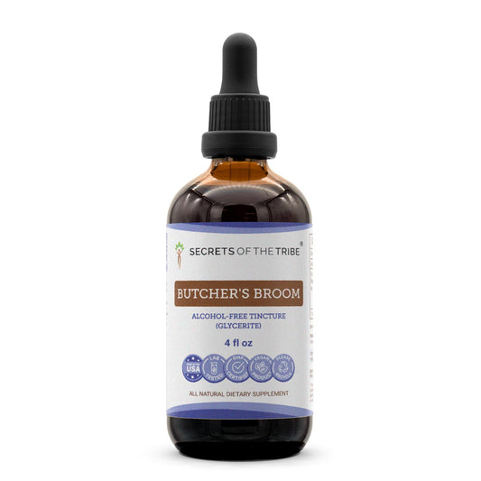 Secrets of the Tribe Butcher's Broom tincture bottle pour for easy dosing