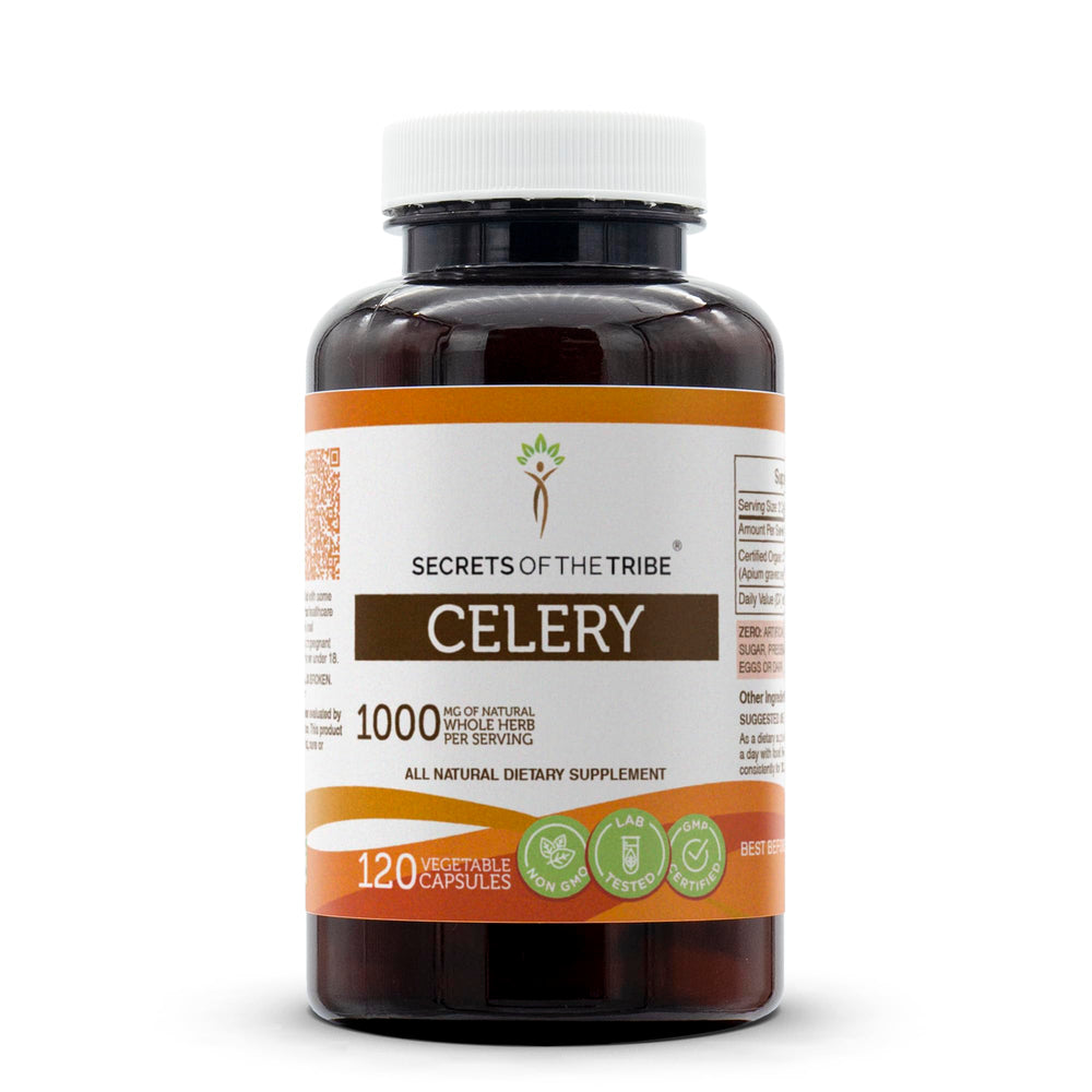 Secrets of the Tribe celery capsules bottle for daily wellness support.