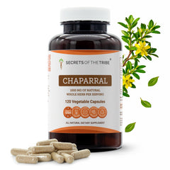 Secrets of the Tribe Chaparral capsules packaging shows a clean label for daily mobility support.