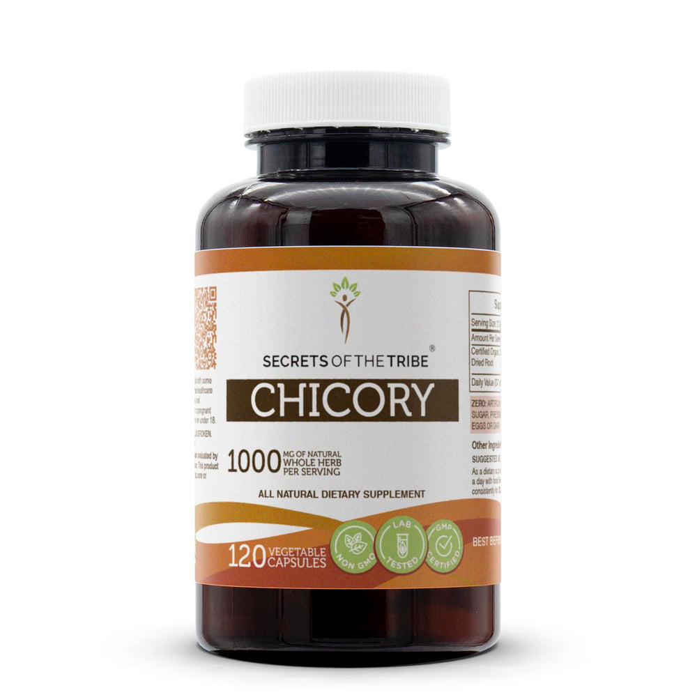 Secrets of the Tribe Chicory bottle showcasing high-potency capsules for daily use.