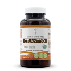 Secrets of the Tribe cilantro-usda-organic bottle for daily herbal support.