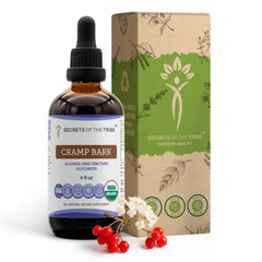 Secrets of the Tribe Cramp Bark Drops bottle with dropper for convenient daily use.