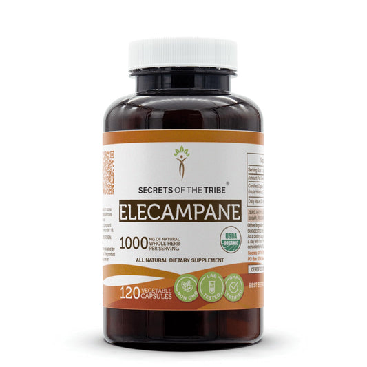Secrets of the Tribe Elecampane bottle and capsules for daily wellness support.