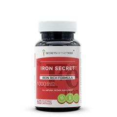 Secrets of The Tribe Iron Secret bottle front view highlighting iron-rich herbal capsules