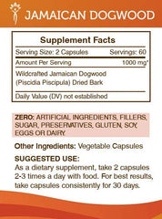 Secrets of the Tribe Jamaican Dogwood bottle open highlighting easy-to-swallow capsules.