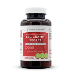 Secrets of the Tribe Leg Cramp Secret bottle front shows high-potency 1000 mg formula.