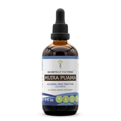 Secrets of the Tribe Muira Puama tincture front label highlights pure herbal extract for daily use.