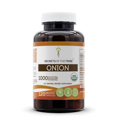 Secrets of the Tribe Onion capsules bottle front, highlighting USDA Organic quality and clean label.