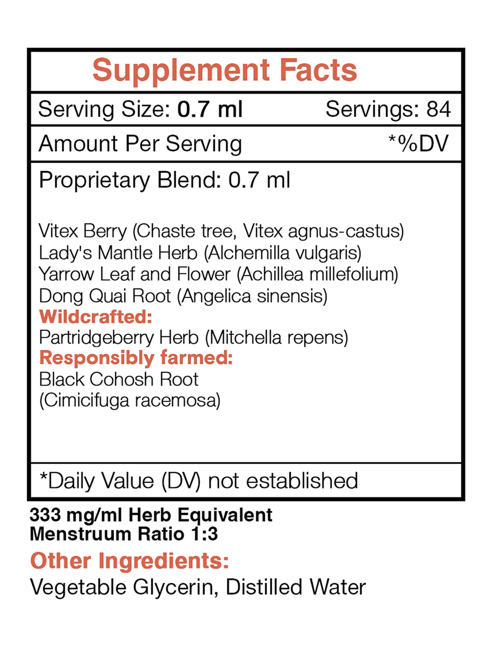 Close-up label on Secrets of the Tribe cycle regulator bottle