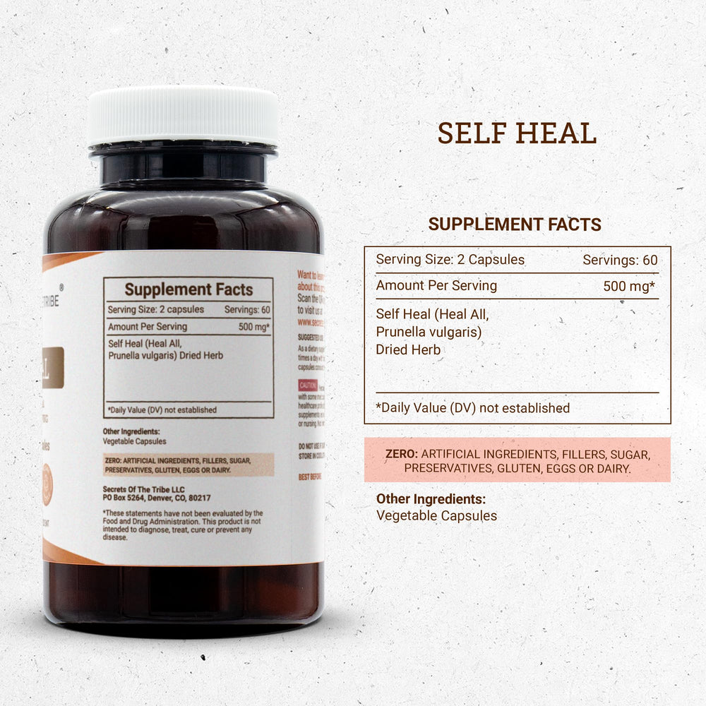 Pouring Secrets of the Tribe Self Heal capsules for daily use.