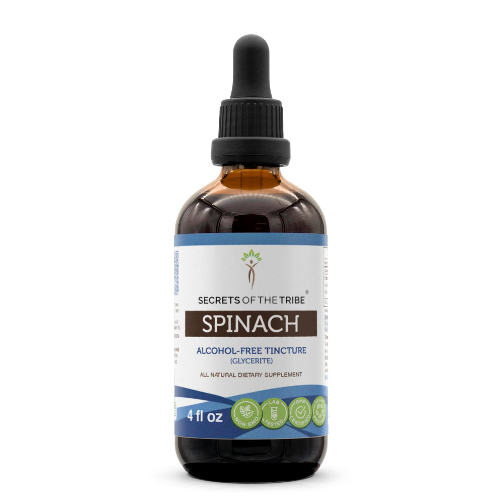 Secrets of the Tribe spinach extract bottle for alcohol-free daily wellness support.