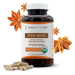 Secrets of the Tribe star anise bottle featuring organic vegetarian capsules for daily use