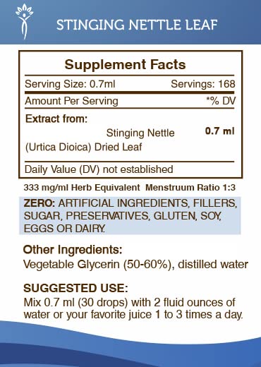 Secrets of the Tribe nettle tincture glass vial emphasizes high potency glycerite.