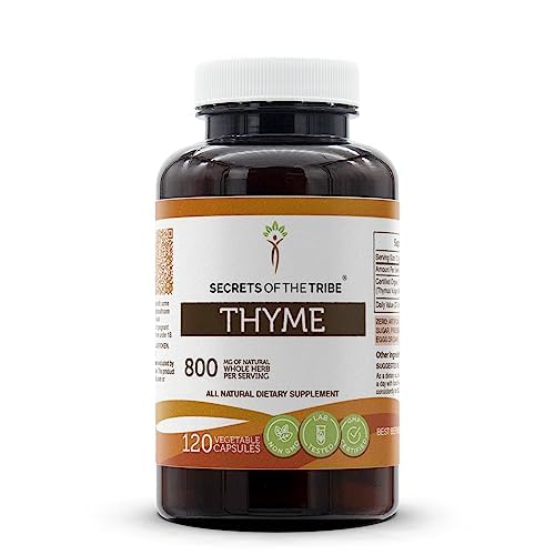 Secrets of the Tribe Thyme capsules bottle on a clean surface, easy daily wellness support.